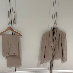 Elegant Beige Women's Blazer and Trousers Set